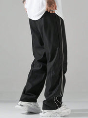 Men's Casual Letter Pattern Contrast Piping Drawstring Waist Trousers