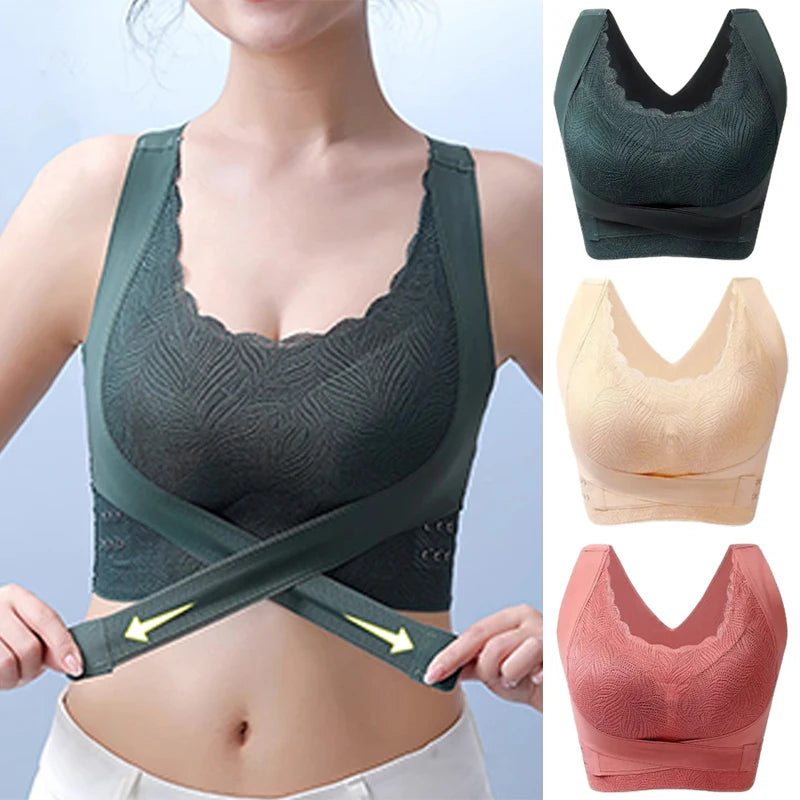 FallSweet 2PCS/set Seamless Push Up Bra for Women Wireless Sports Bra Comfort Brassiere Sexy Female Cross Back Yoga Vest Top