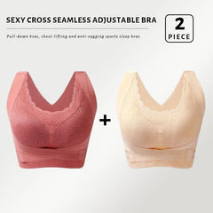 FallSweet 2PCS/set Seamless Push Up Bra for Women Wireless Sports Bra Comfort Brassiere Sexy Female Cross Back Yoga Vest Top