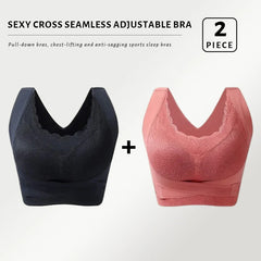 FallSweet 2PCS/set Seamless Push Up Bra for Women Wireless Sports Bra Comfort Brassiere Sexy Female Cross Back Yoga Vest Top