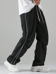 Men's Casual Letter Pattern Contrast Piping Drawstring Waist Trousers