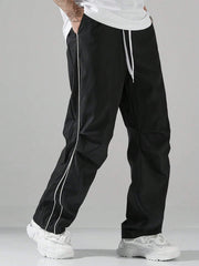Men's Casual Letter Pattern Contrast Piping Drawstring Waist Trousers