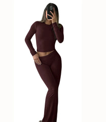 Women's Yoga Two-Piece Set Long-Sleeve Wide-Leg Activewear Set Casual Home Yoga Set Coordinated Set