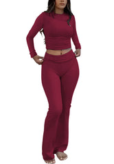 Women's Yoga Two-Piece Set Long-Sleeve Wide-Leg Activewear Set Casual Home Yoga Set Coordinated Set