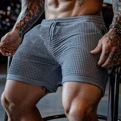 Men's Oversized Stretch Waffle Shorts - Athletic Gym Fitness Running Casual Comfort Breathable Quick Dry Elastic Waist Summer Sh