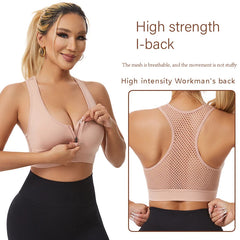Front Zipper Yoga Sports Underwear Hollow Mesh Breathable Large Size Non-rimless Sports Bra Beautiful Back Women Underwear Top