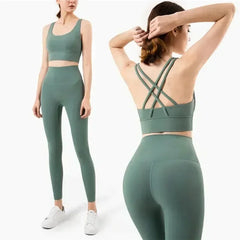 Women's Naked Feeling Sports Bra and Leggings Set - 2 Piece Gym Outfit for Fitness, Yoga Clothes Leggings and Tops Workout Suits