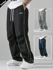Men's Striped Three - Color Casual Pants with Pockets, Suitable for Sports, Fitness and Jogging